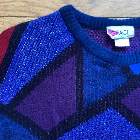 Vintage 80s sweater blue, geometric, sparkly, size M - Picture 1 of 2